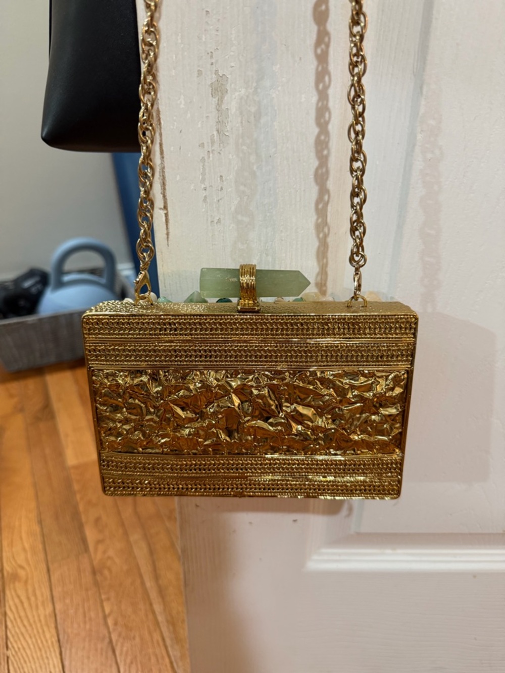RAMLA(ZEINA)Gold Beaded Floral Accent Evening Bag - Green & Cream Embellishments - Picture 4 of 11